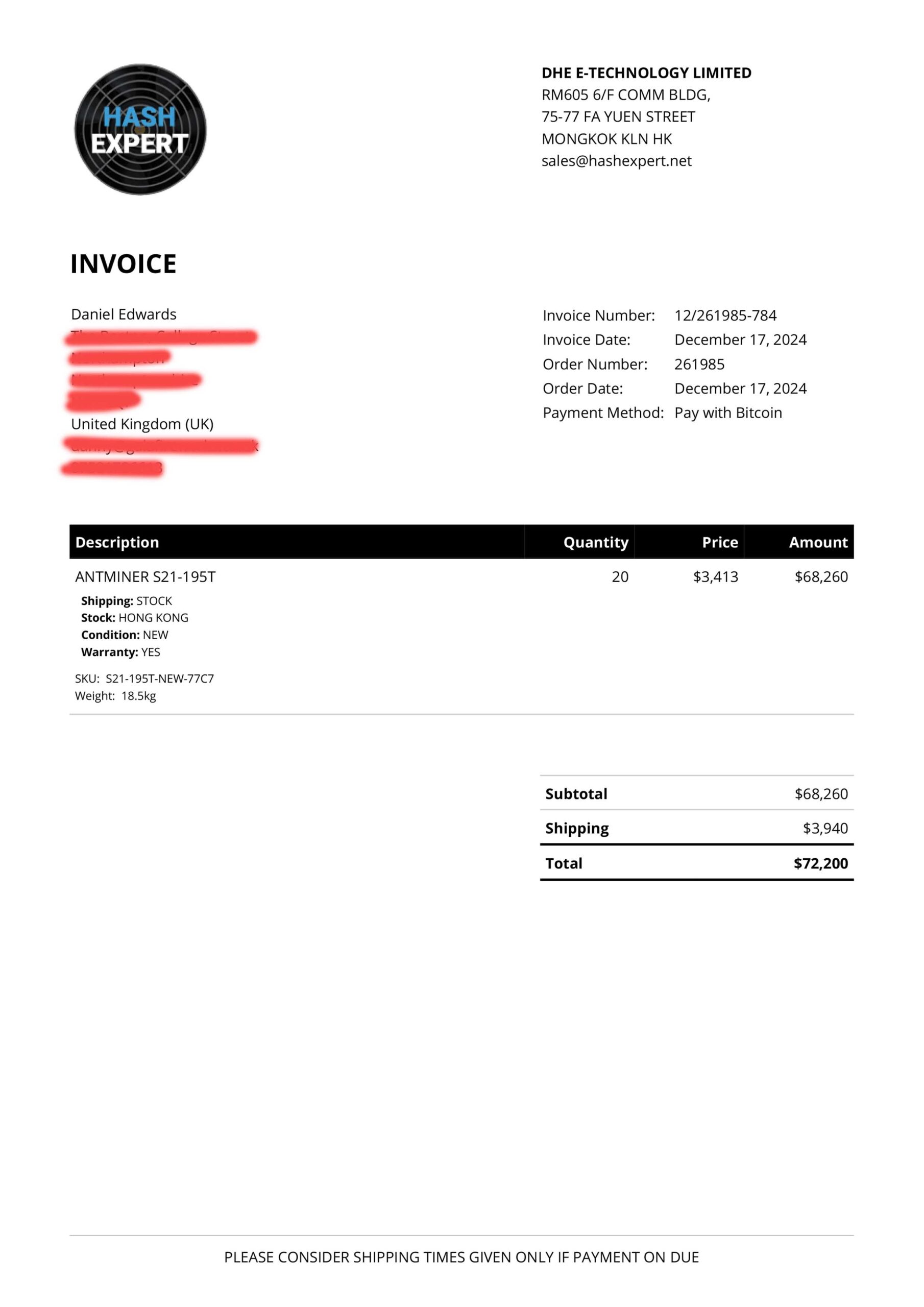 Proof of Purchase – HashExpert Review